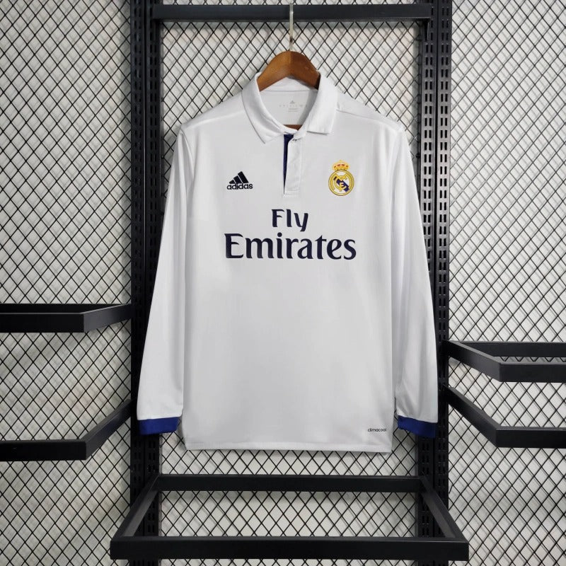 Camiseta Real Madrid Manga Larga Local Retro 2016/17 Versión Fan