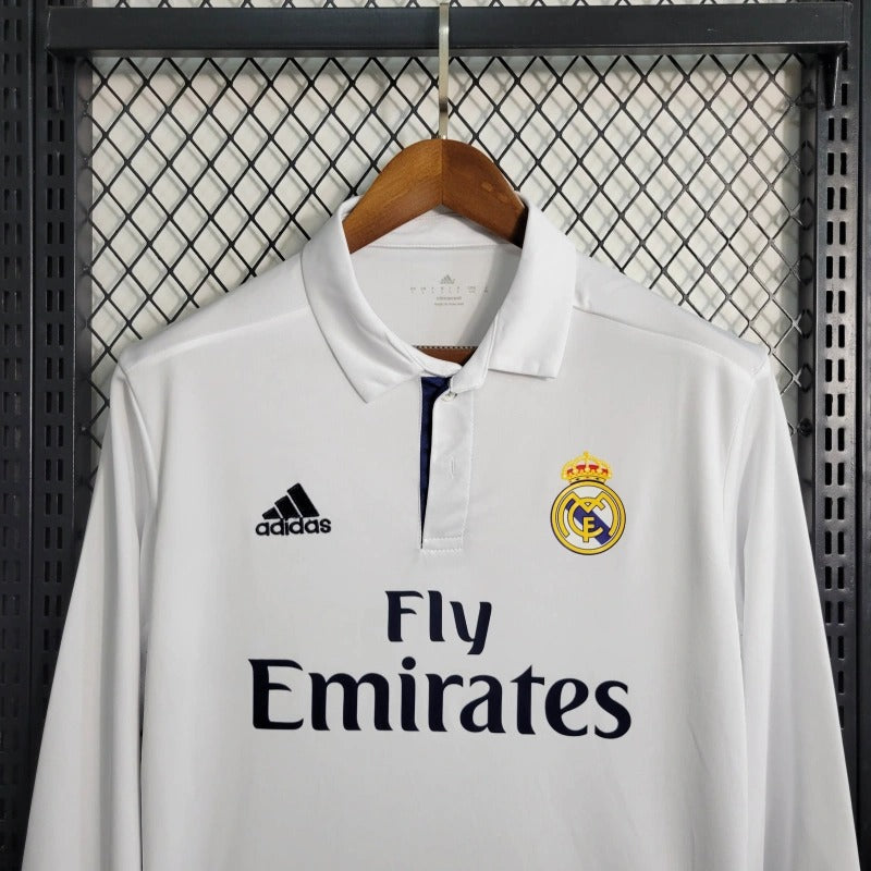 Camiseta Real Madrid Manga Larga Local Retro 2016/17 Versión Fan
