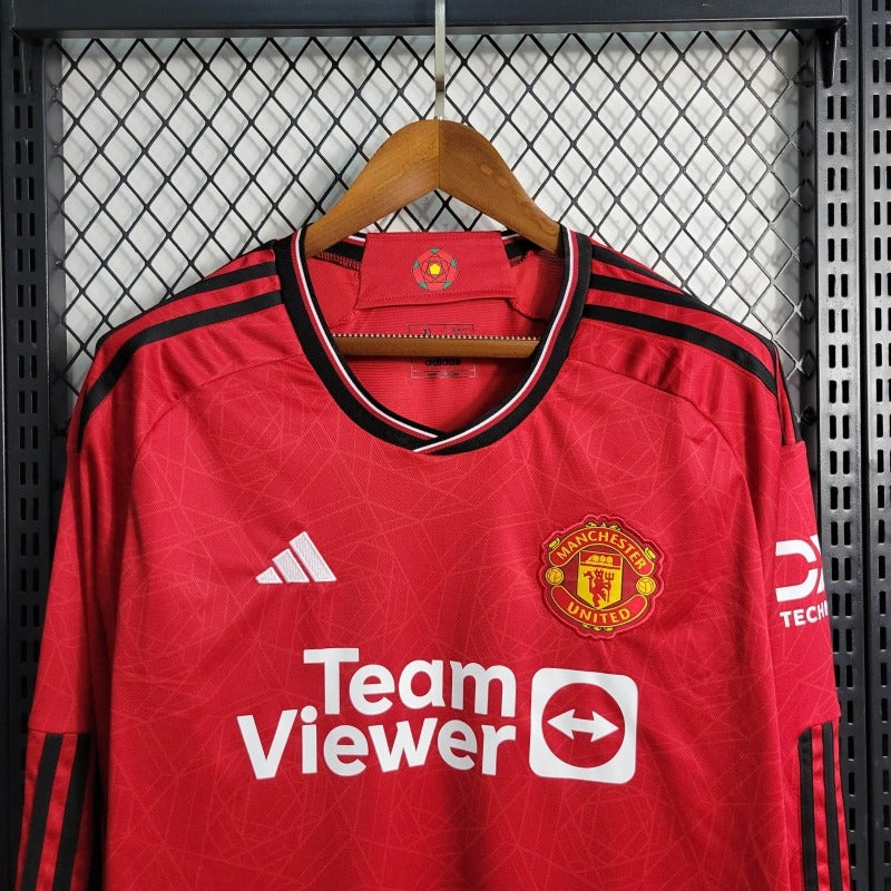 Camiseta Manchester United Manga Larga Local 2023/24 Versión Fan